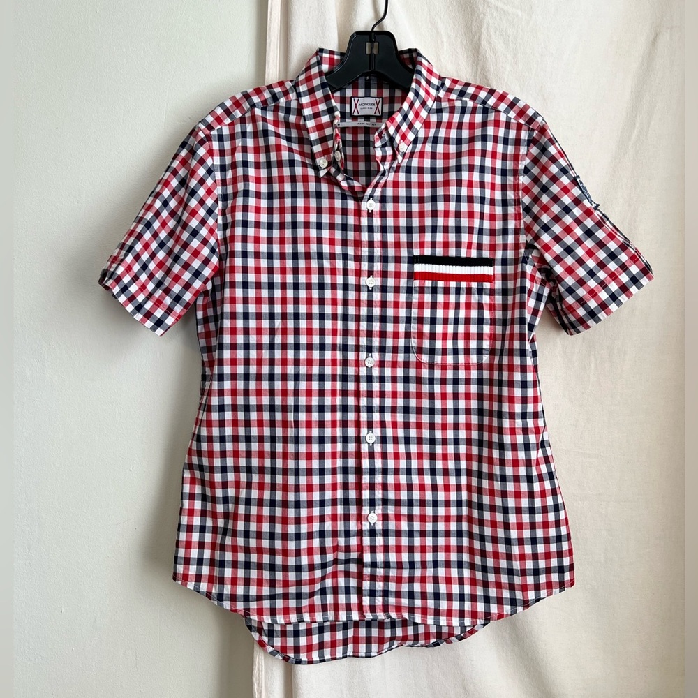 MONCLER Gamme Bleu Checkered Short Sleeve Button Down sz 1 - US S / XS